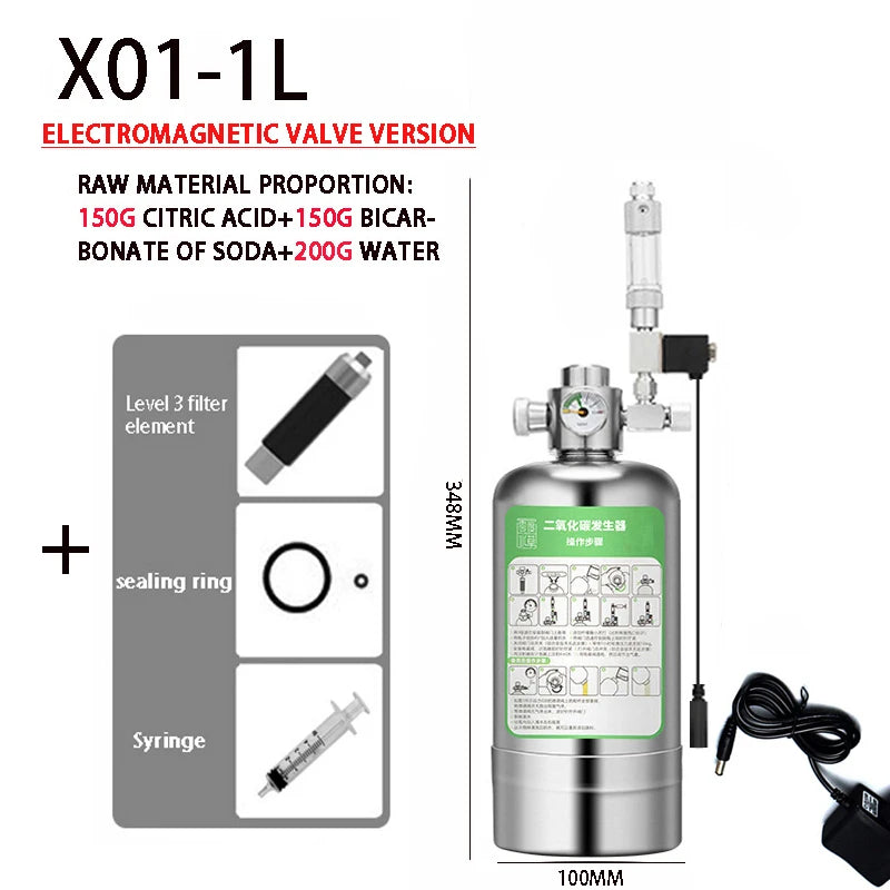 Stainless Steel Aquarium CO₂ Generator Kit — 1 L or 2 L