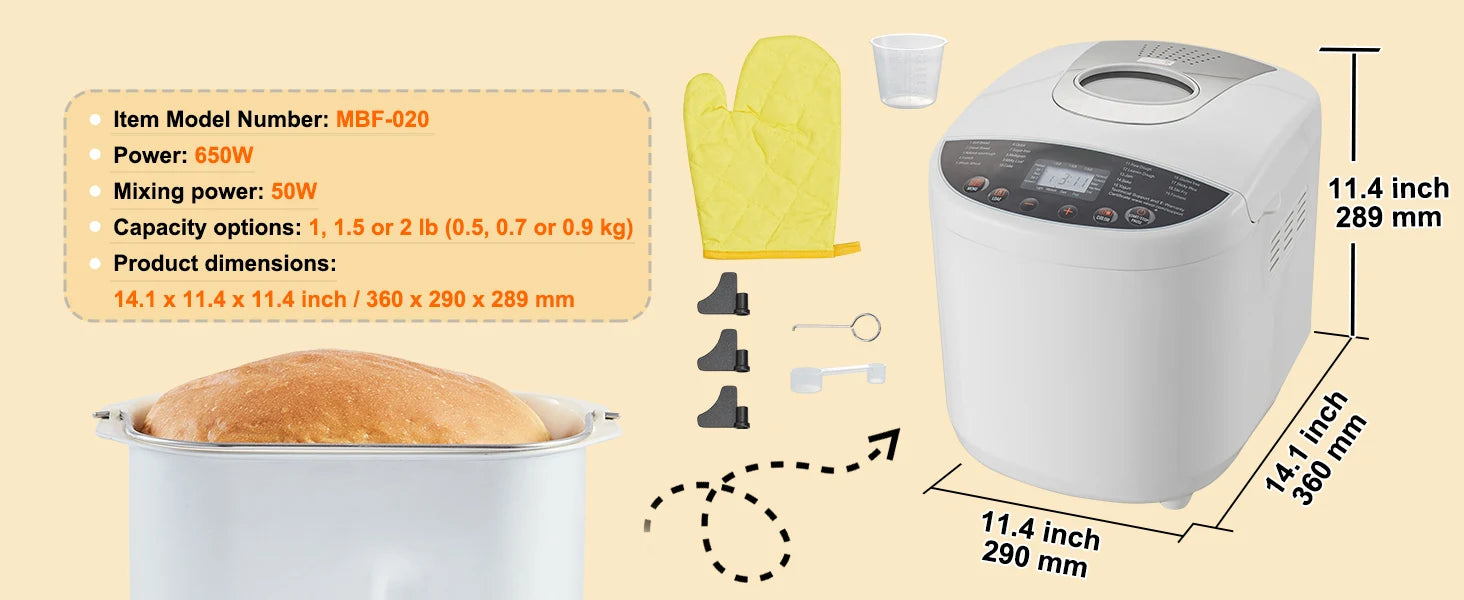 15-in-1 Automatic Bread Maker with Gluten-Free Setting & Timer