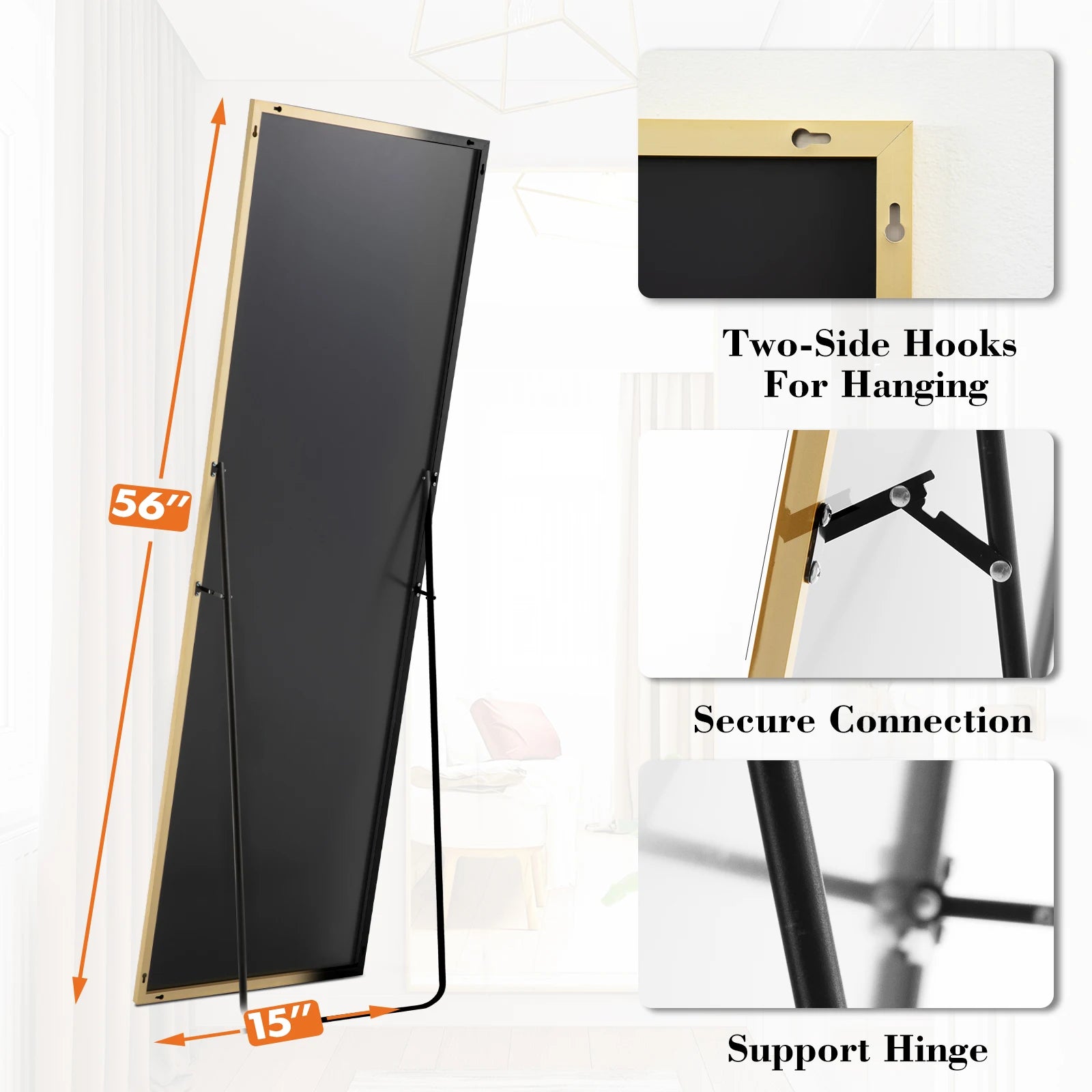 56x15 Full Length Mirror with Stand & Aluminum Frame