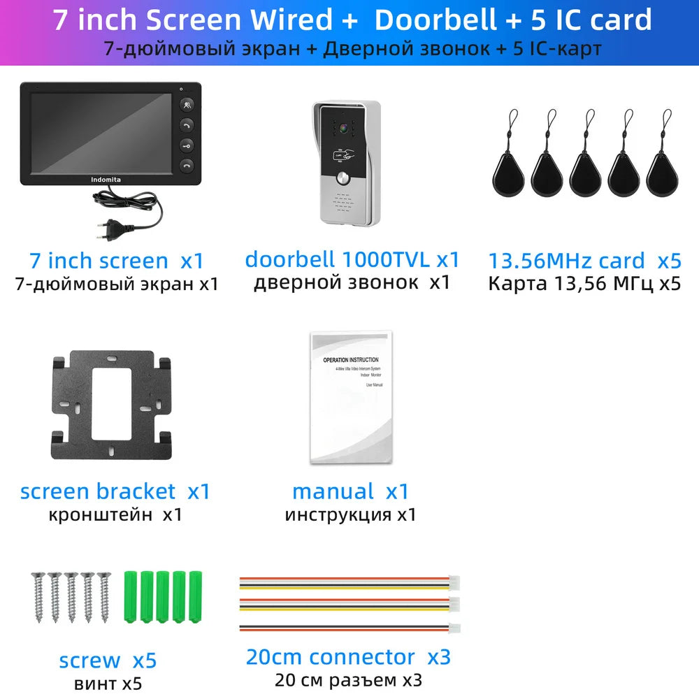 Indomita Wired Video Intercom System,Outdoor Door Phone Street Call Panel RFID Doorbell, Electronic Lock,Support AC 100V-240V Spy-shop.com