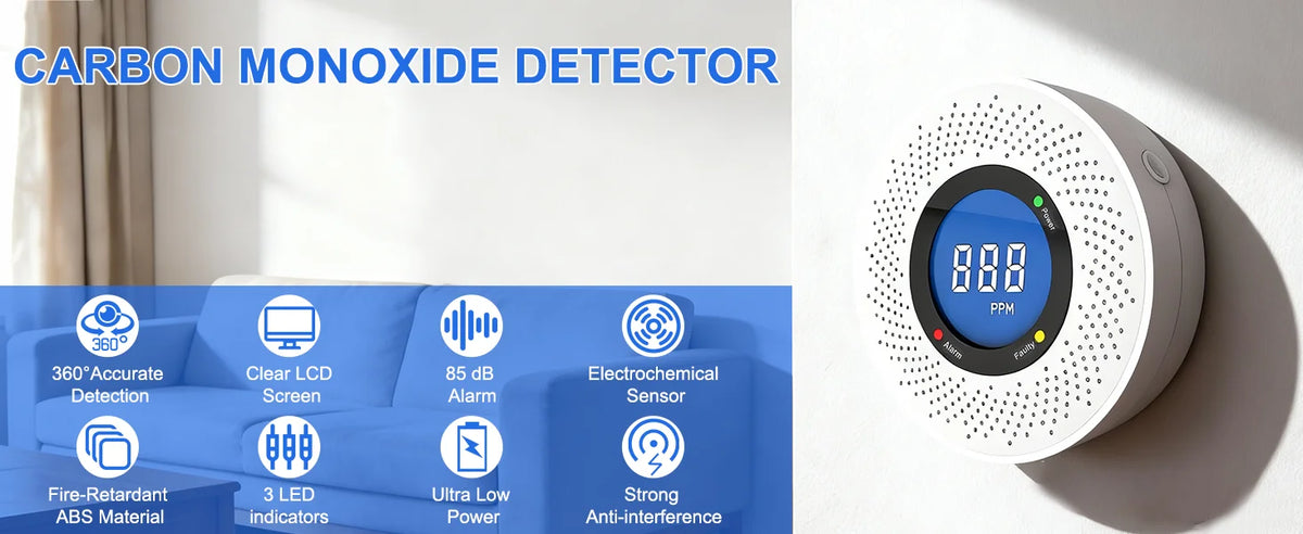 Carbon Monoxide Alarm Sensor with LCD Display, 85dB