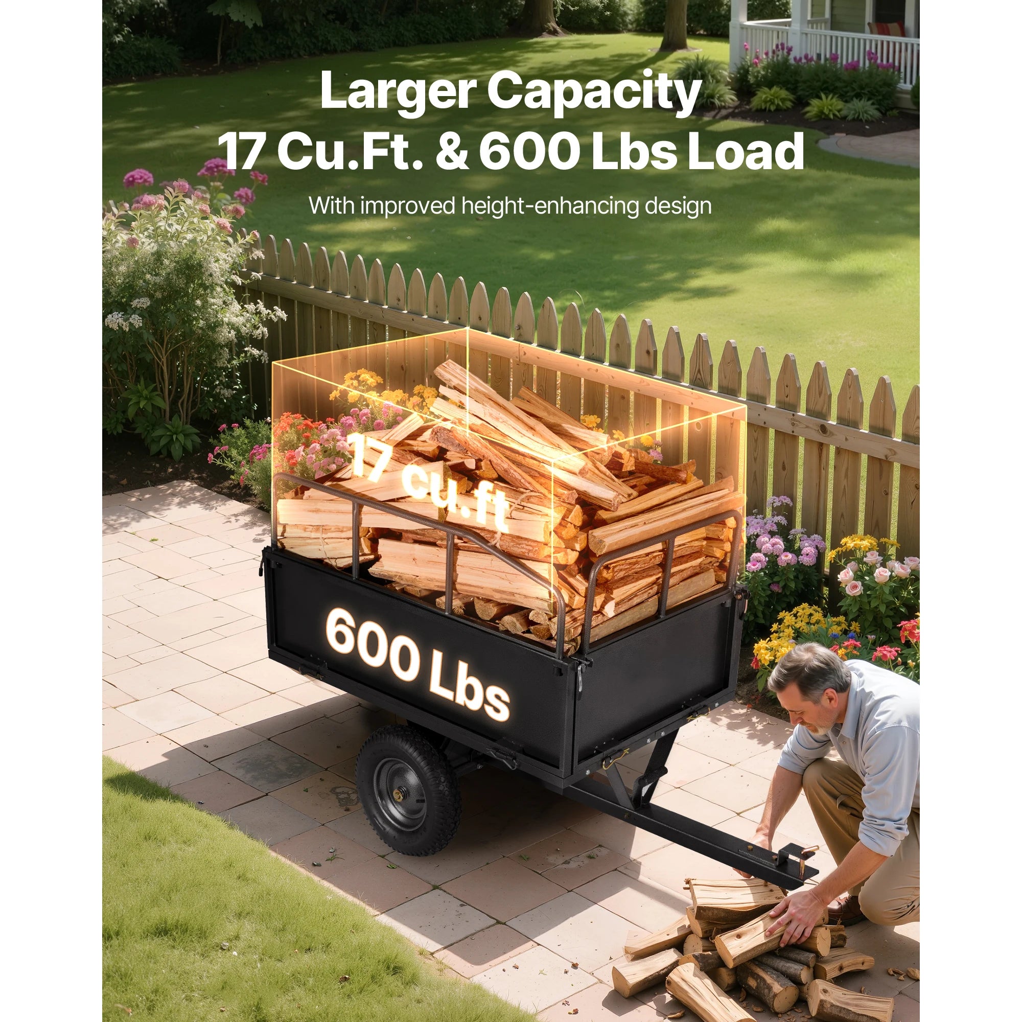 SucceBuy Garden Utility Trailer 17Cu.Ft&600lbs Capacity ATV UTV Trailer Tow Behind Steel Dump Cart with 16" Tires for Lawn Mower