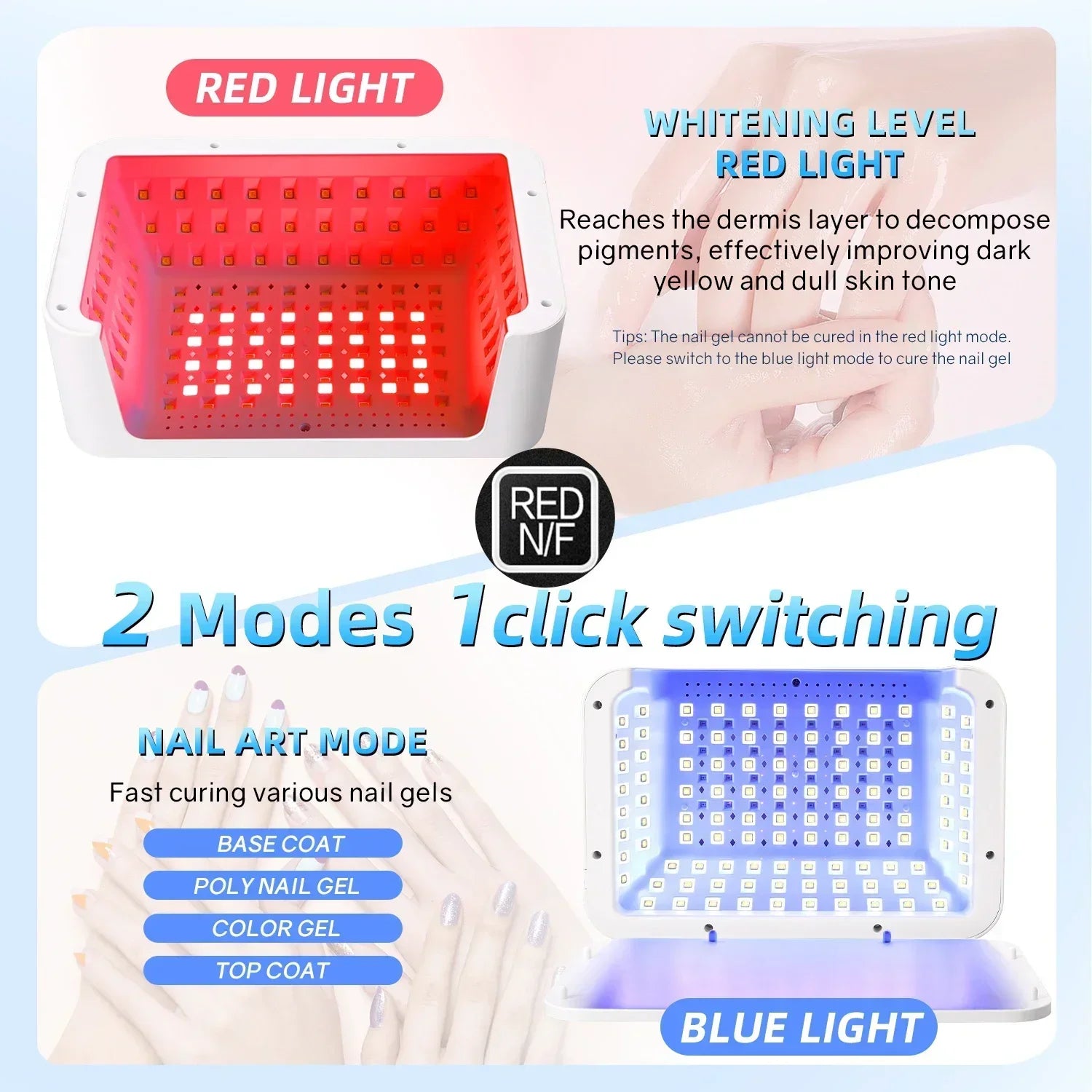 480W UV LED Nail Lamp with Large Space and Whitening Mode