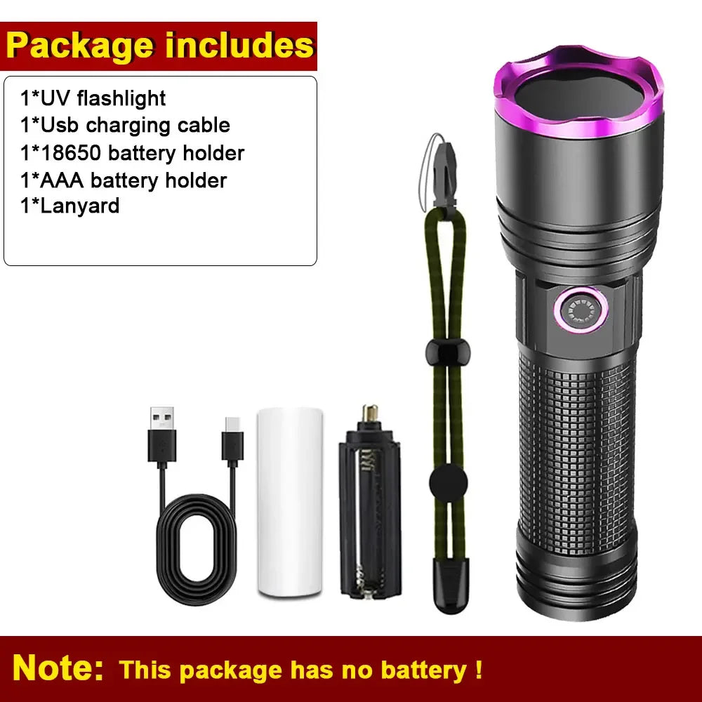 365nm Rechargeable UV Flashlight - Battery Options