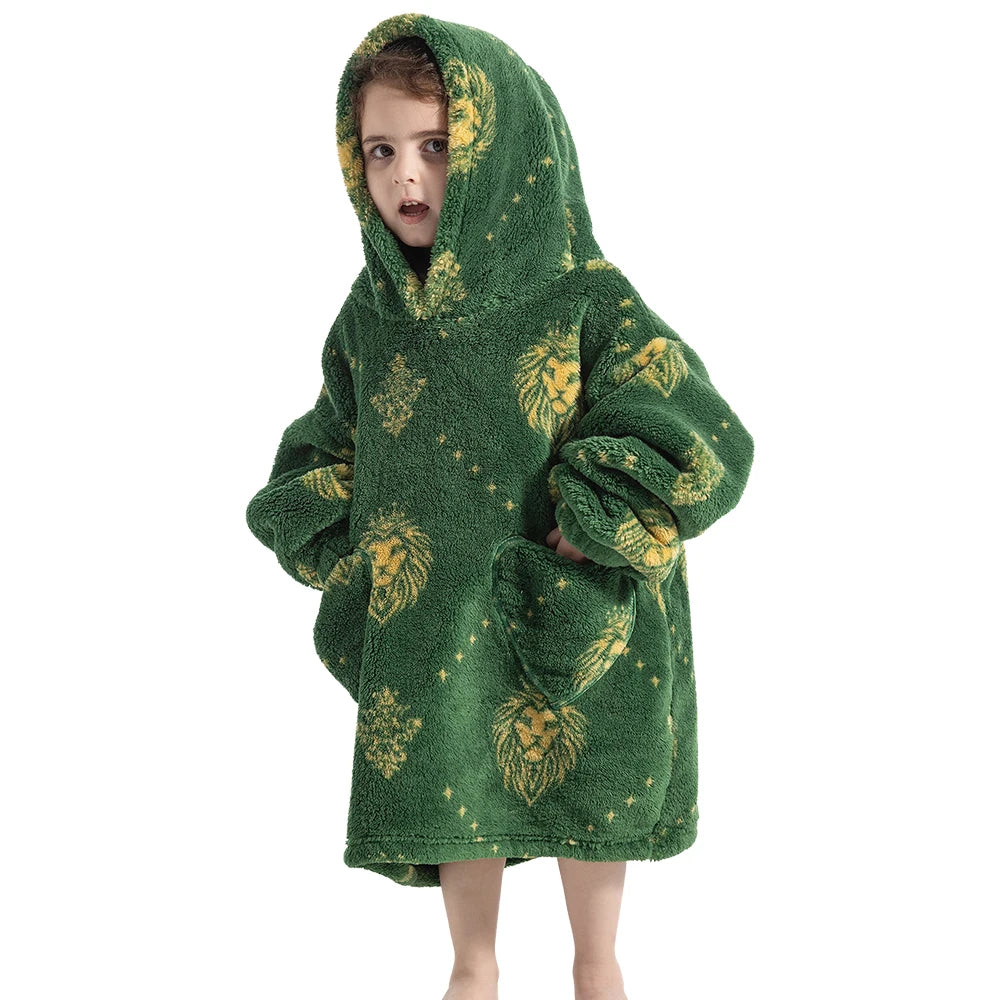 Girls Winter Clothes Flannel Thick Hoodies Super Warm Children's Sweaters Kids Hooded Loose Clothing Homewear Wearable Blankets 