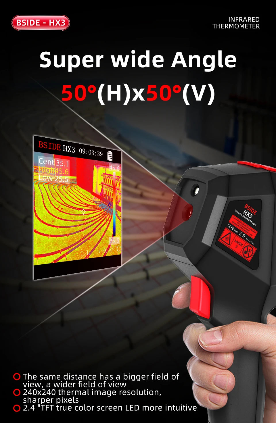 BSIDE black Smart Portable Thermal Imager 15 Color Palettes -20~550C 100×100IR Resolution PC Analysis Software Drop Resistant 