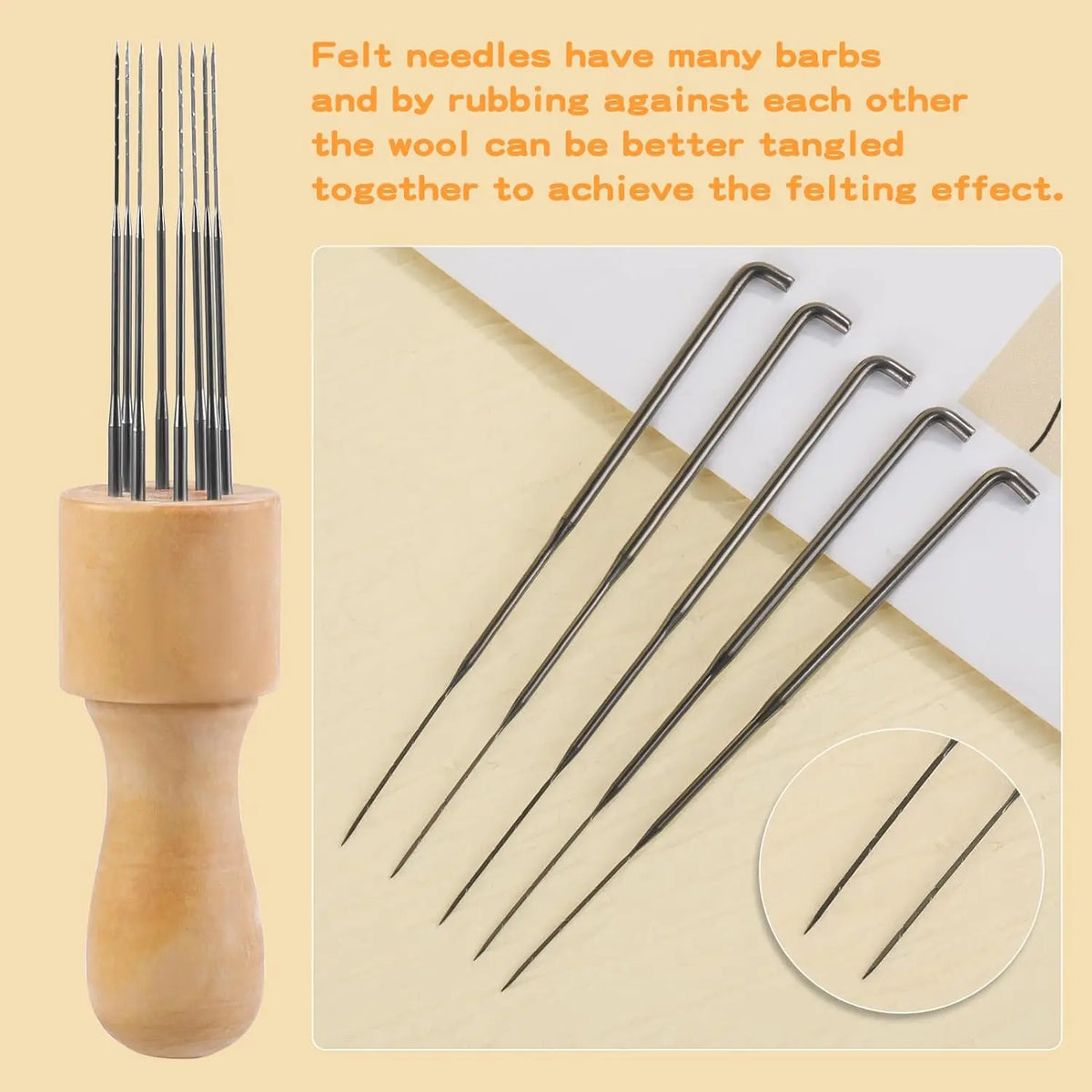 8-Needle Wooden Felting Tool with Finger Protectors
