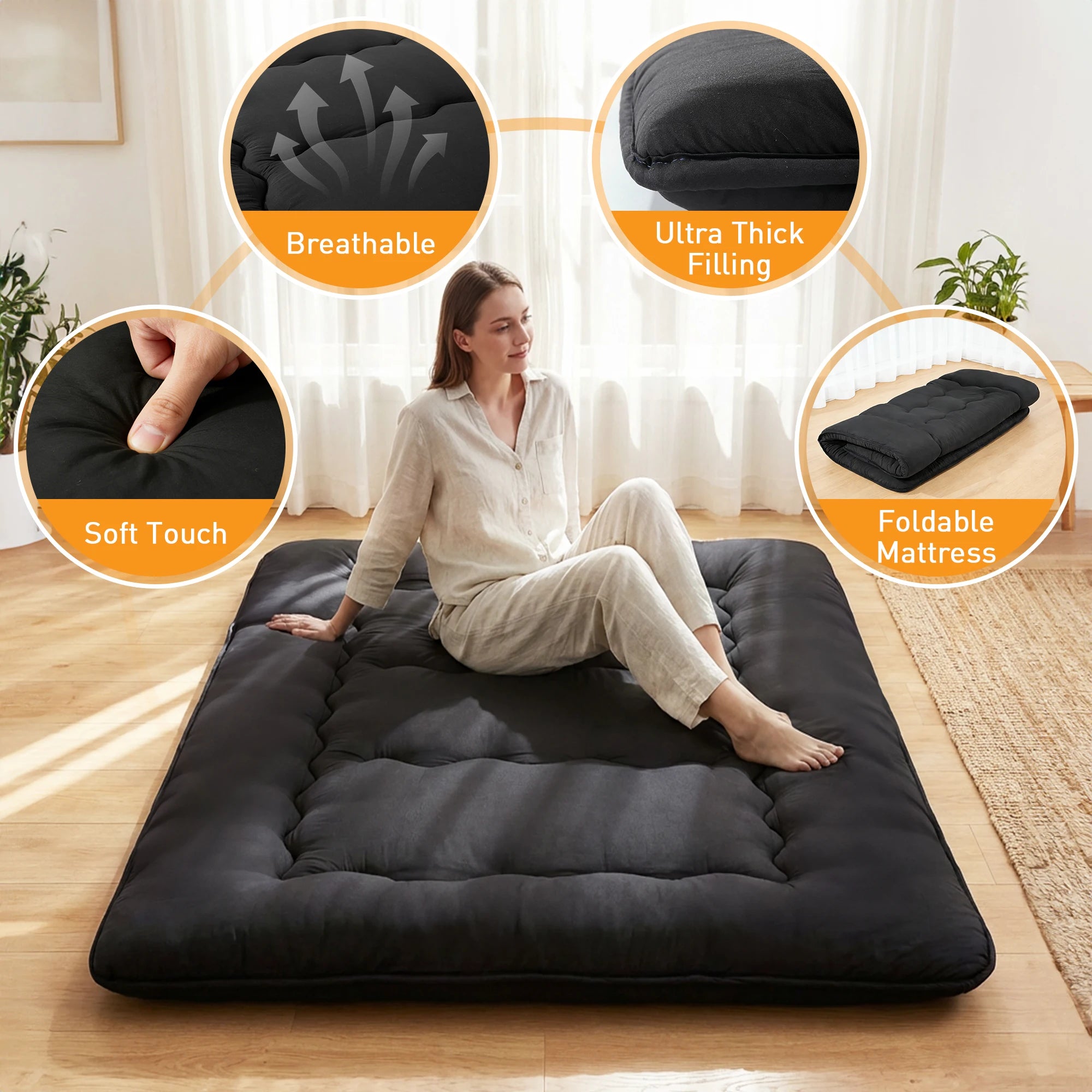 Foldable 4-Inch Mattress Topper Full Queen Soft Portable Bed