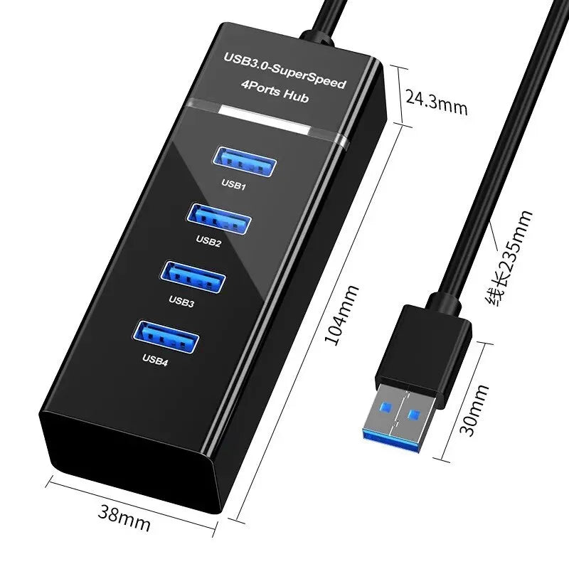 Four-Port USB Hub with USB 3.0 and USB 2.0 Ports