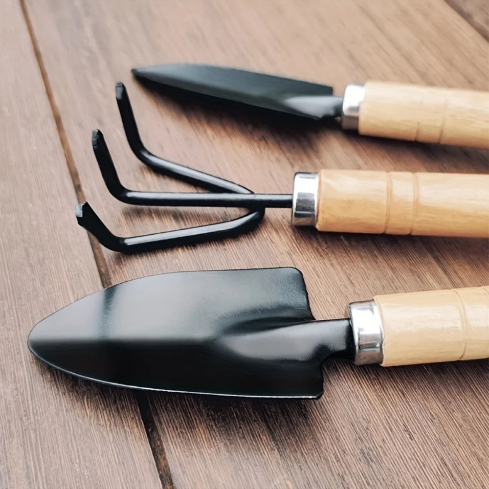 Mini Garden Tool Set with Wooden Handles, 3 Pieces