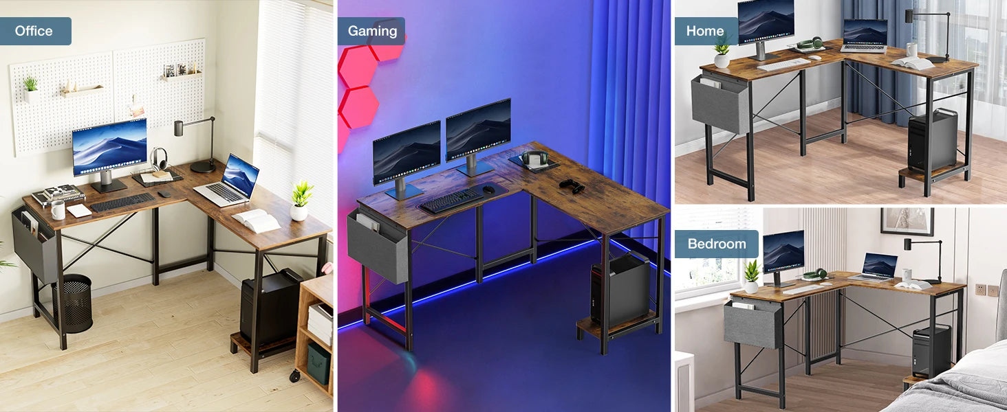 50 Inch L-Shaped Corner Desk with CPU Shelf & Storage Bag