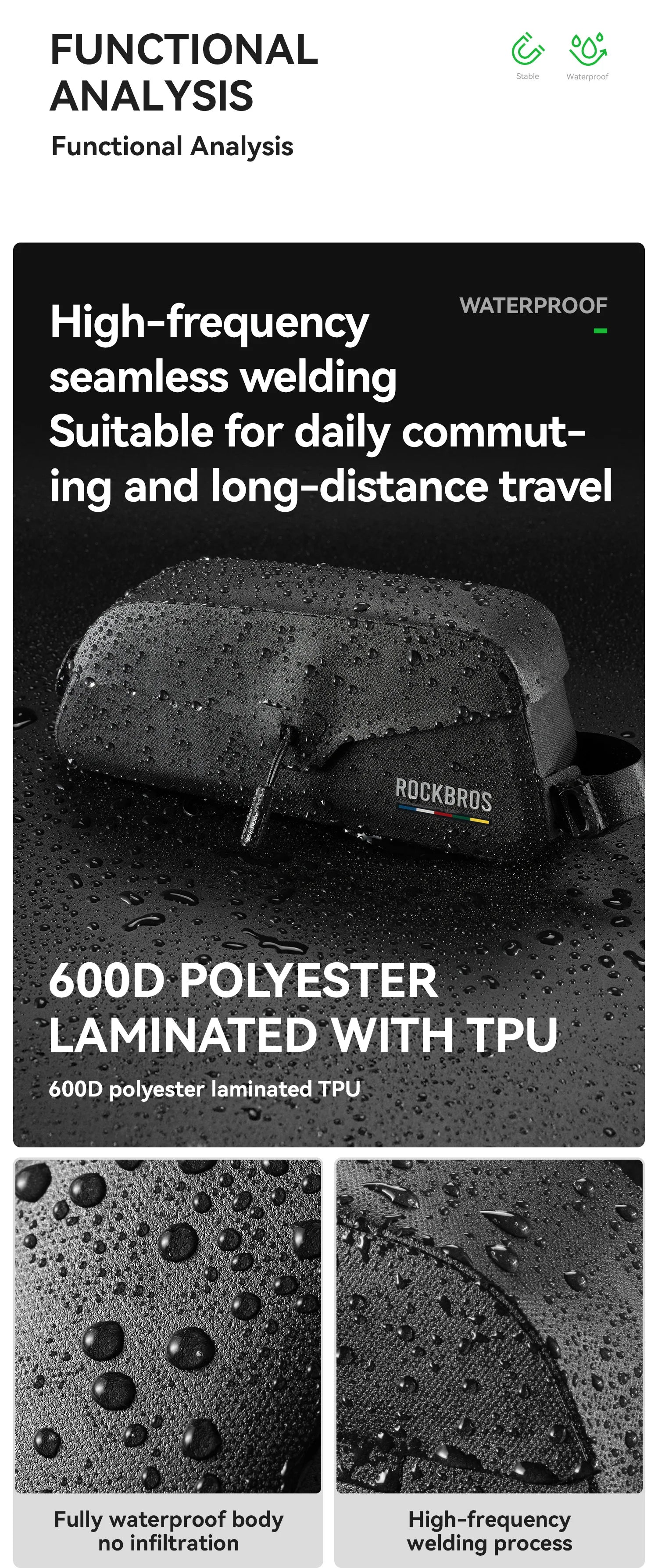 Borsa Impermeabile ROCKBROS ROAD TO SKY per Tubo Superiore della Bici, Borsa Telaio per Ciclismo, Leggera per Accessori da Bicicletta