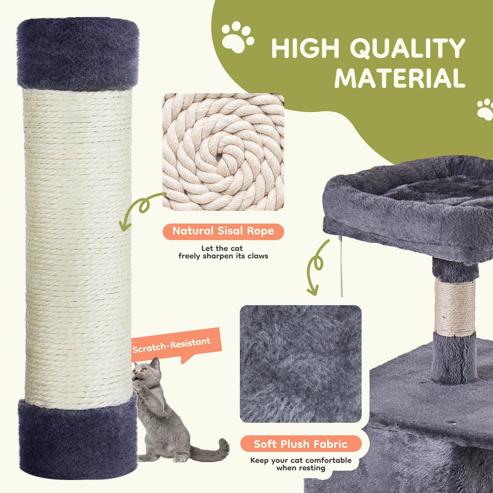 66-Inch Multi-Level Cat Tree Tower with Condo, Hammock & Scratching Posts