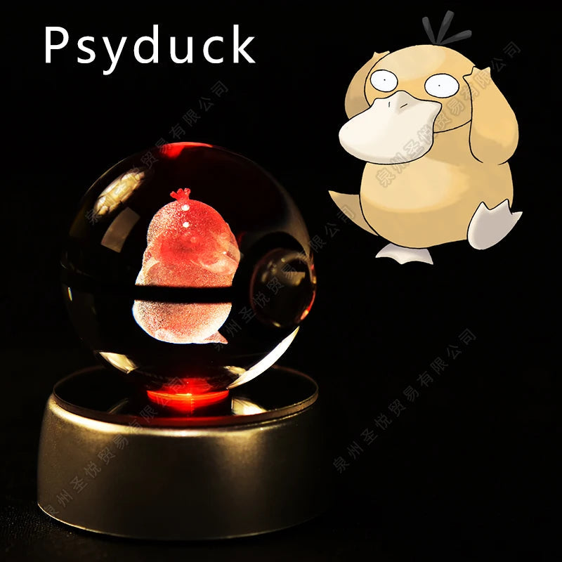 Pokemon Crystal Ball 3D Pikachu Gengar Mewtwo Night Light Lamp Pokeball 3D Glass Pokemon Crystal Ball Statue Kids Birthday Gift 