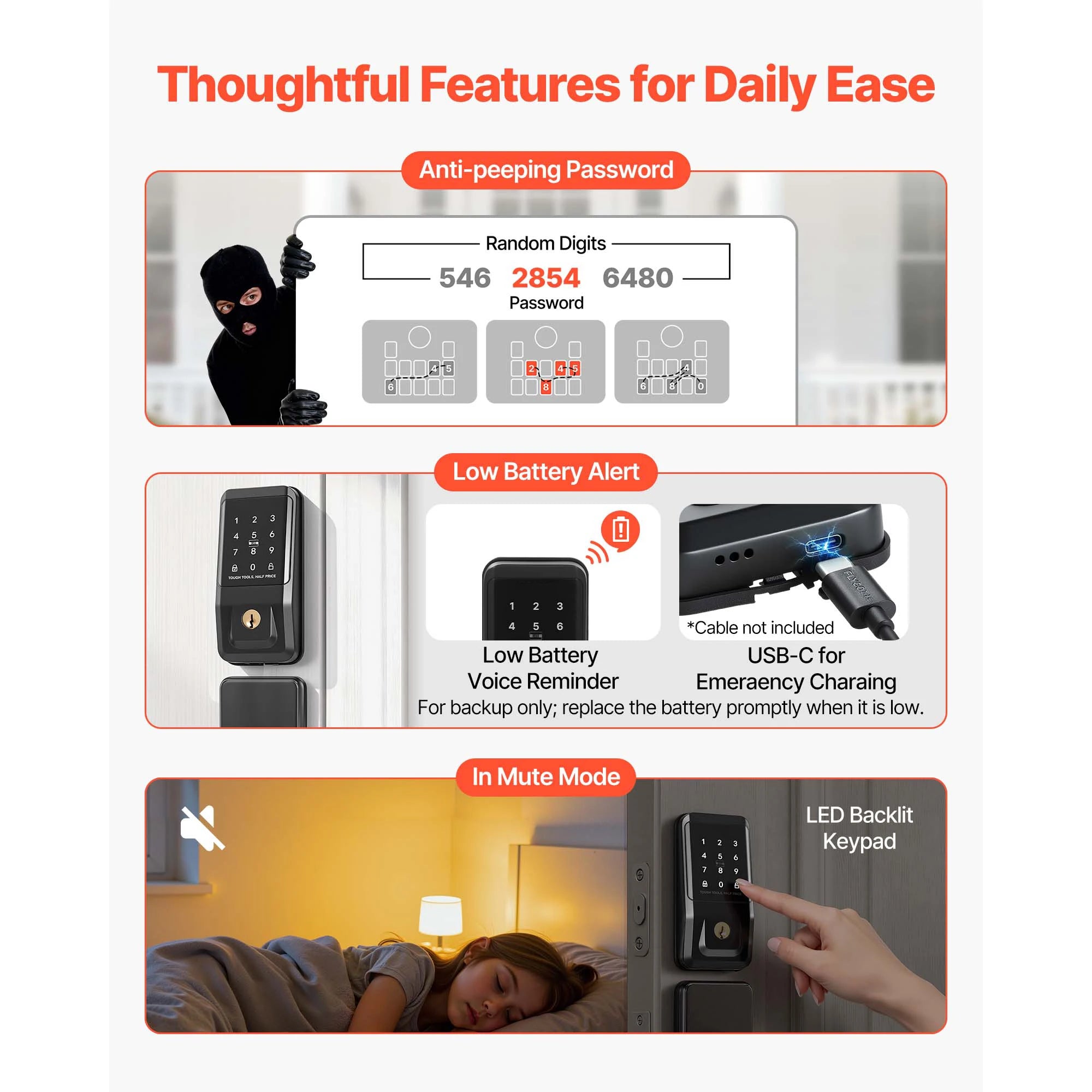 Keyless Entry Door Lock with Keypad, Auto-Lock & 100 User Codes