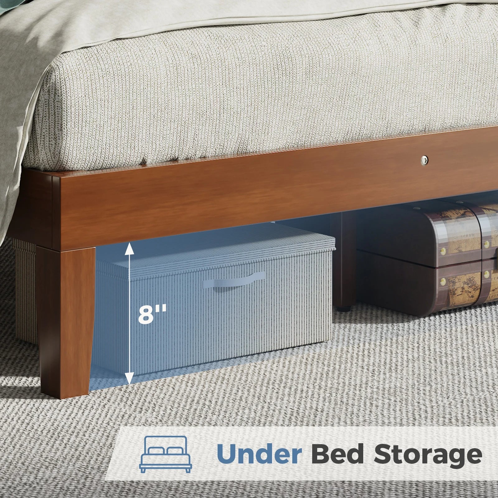 Solid Wood Platform Bed Frame with Headboard and Under-Bed Storage
