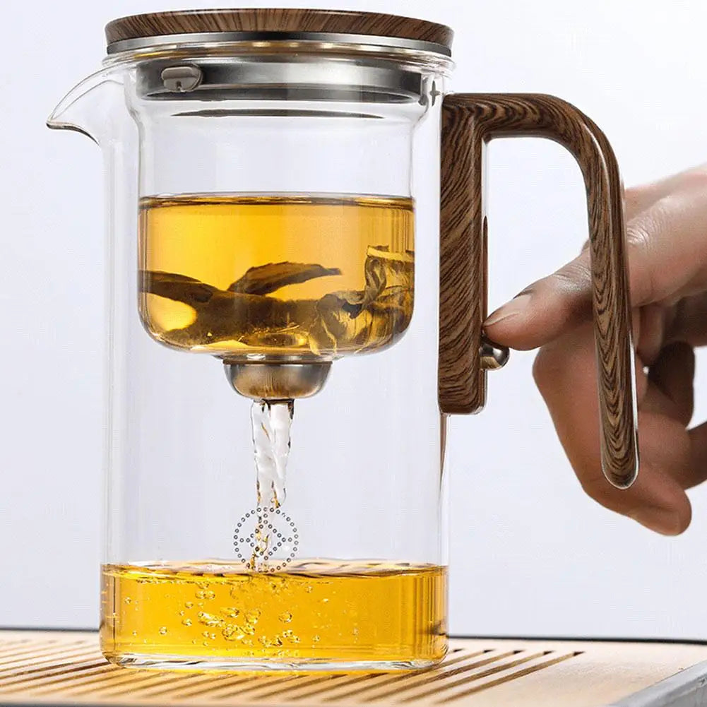 Water Separation Inner Container Teapot One Click Magnetic Switch Tea Separation Filtration Glass Tea Pot Wood Handle Tea 