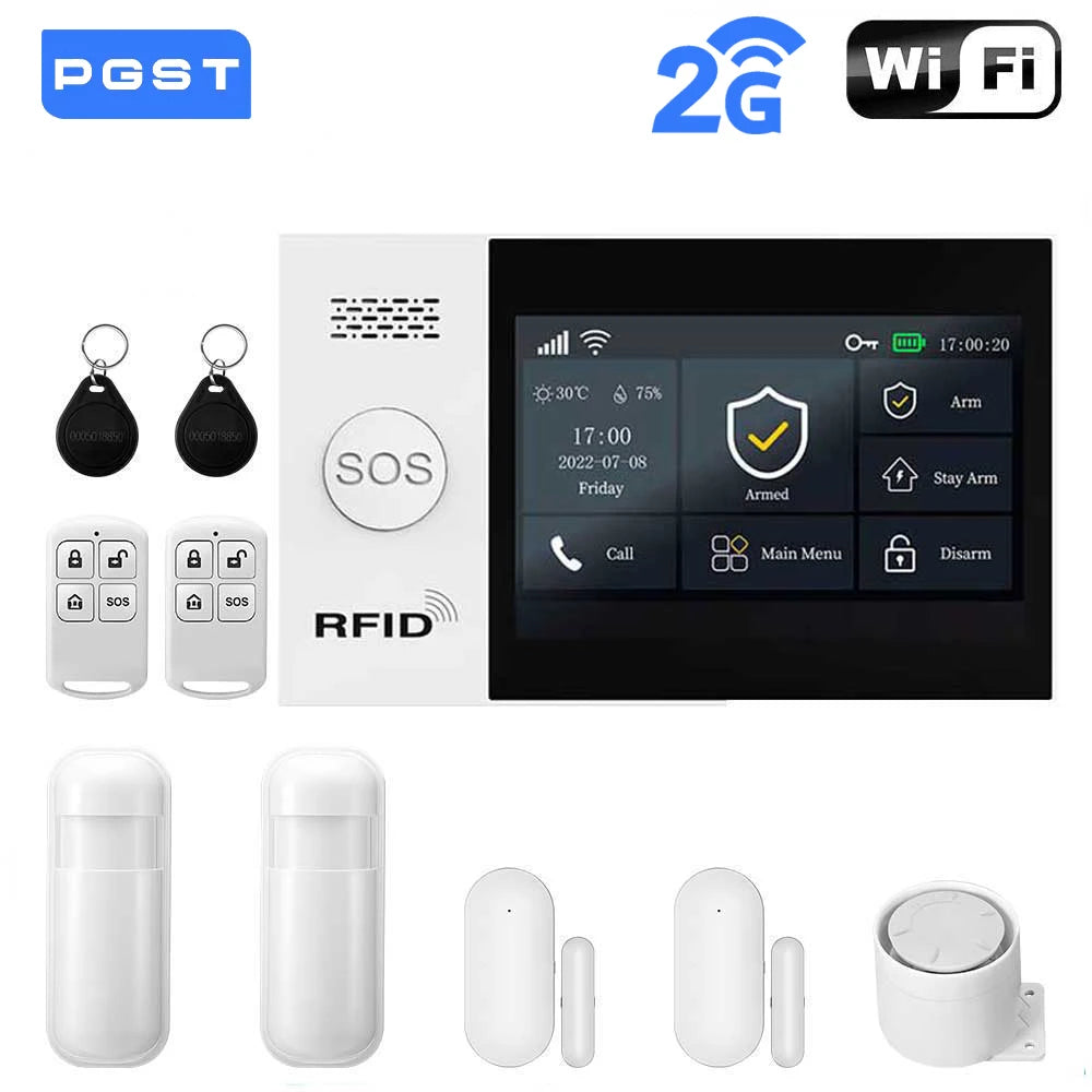 PGST Wireless Home Security Alarm System Work with Tuya 4G 2G GSM WIFI Smart Home 433MHz App Control With Alexa