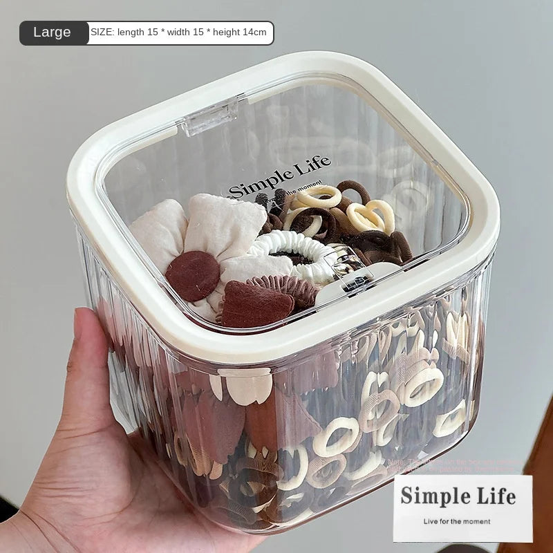 Boîte transparente de rangement pour accessoires pour cheveux avec couvercle à charnière