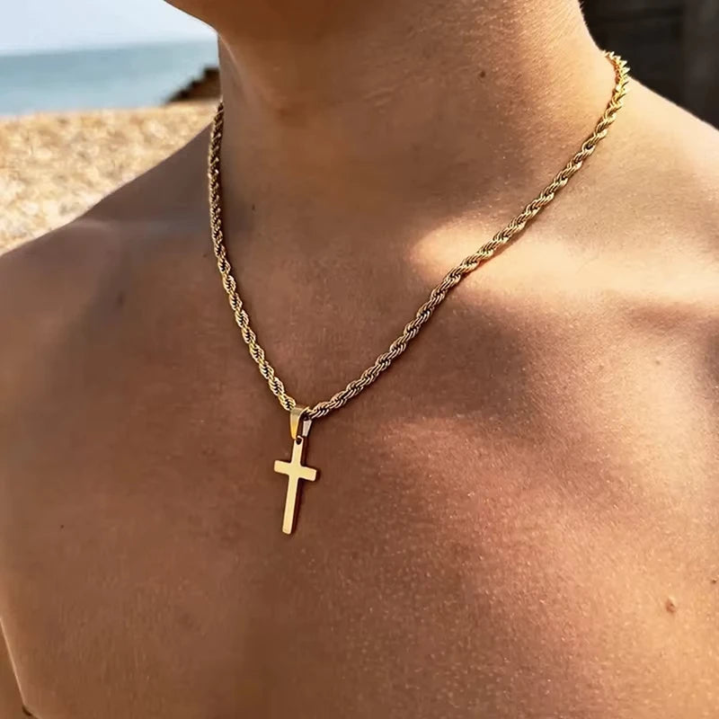 Men's and women's new cross pendant necklace, minimalist gold jewelry, men's and women's necklace 