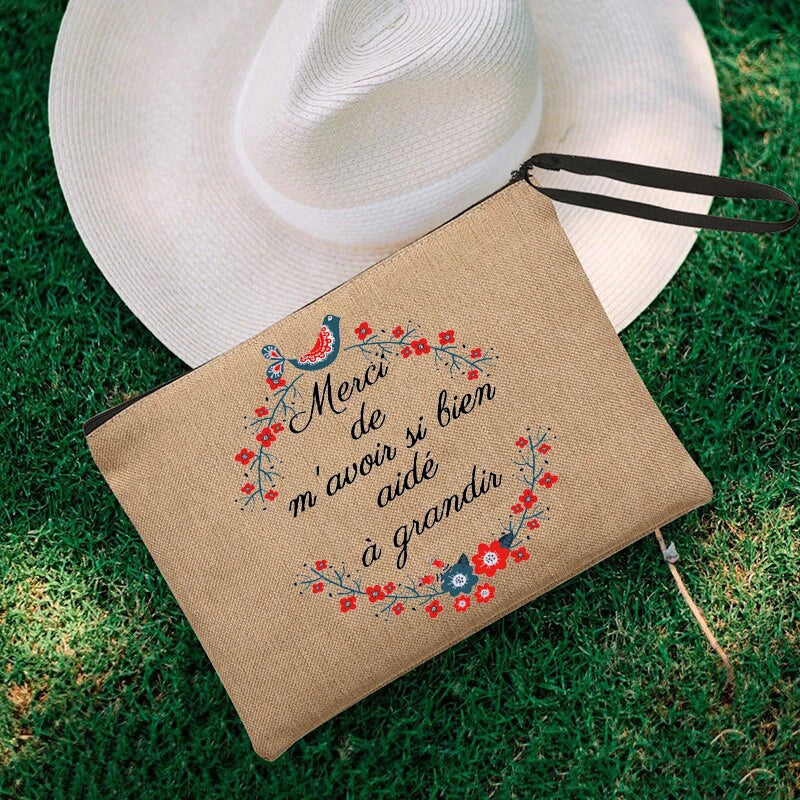 Thank You Teacher Travel Cosmetic Organizer Makeup Pouch Merci Maitresse Borsa Portaoggetti Organizer Profumi da Viaggio Portafoglio Mini Francese