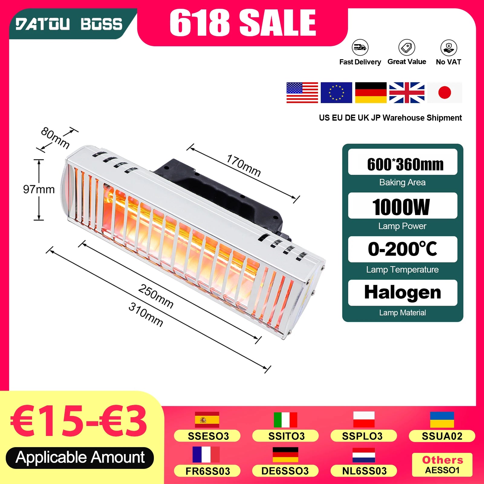 1000W Infraroodverf Uithardingslamp voor Auto Lichaamdrogen