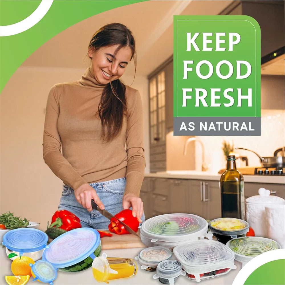 6Pcs Food Grade Silicone Preservation Cover Reusable Airtight Food Universal Dish Stretch Round Lids For Kitchen Accessories 