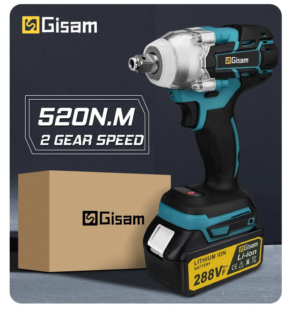 Gisam 520N.M Brushless Electric Impact Wrench for Makita 18V
