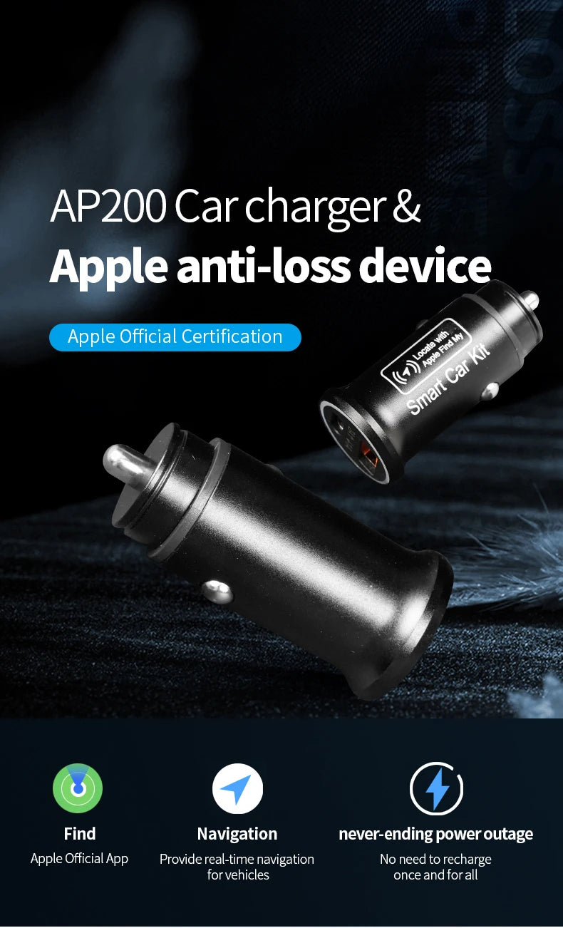 Universal Mini Car Charger GPS Locator Tracker Cigarette Lighter iPhone USB Type-C Find My ios Official App GPS Vehicle Tracke