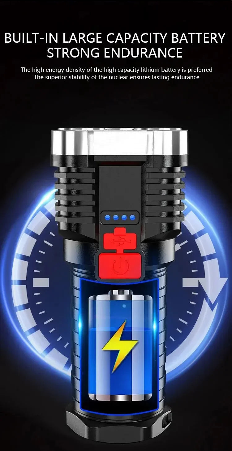 5LED High Power Led Flashlights Rechargeable Camping Spotlight with Side Light 3 Lighting Modes for Camping Adventure Outdoor 