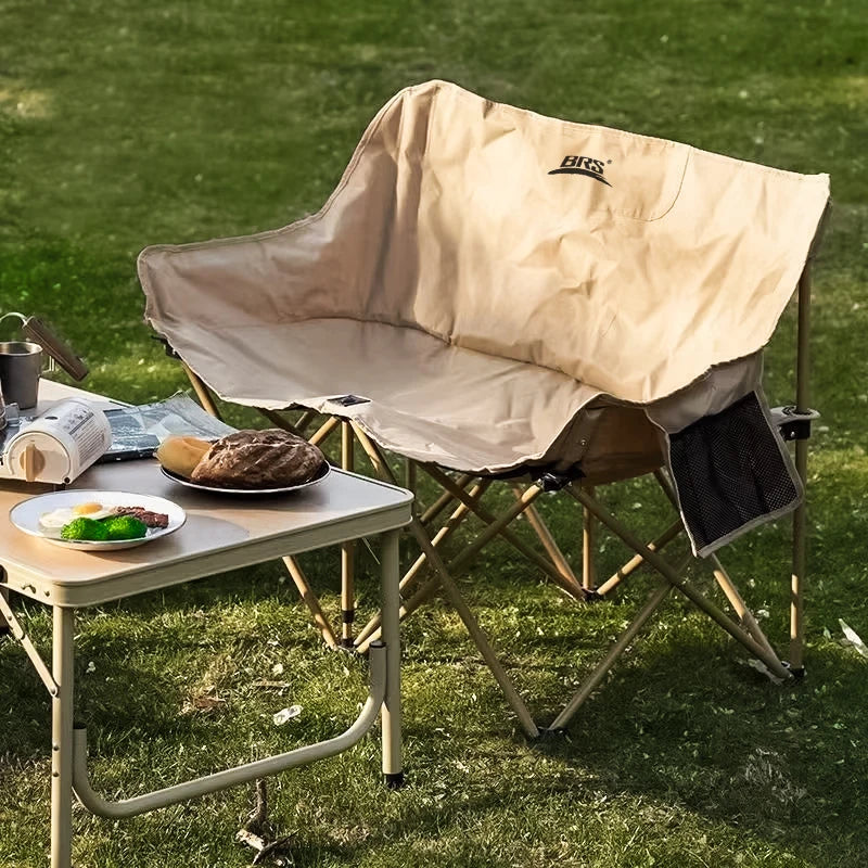 Double Camping Chair for Two with Storage Bags and Backrest