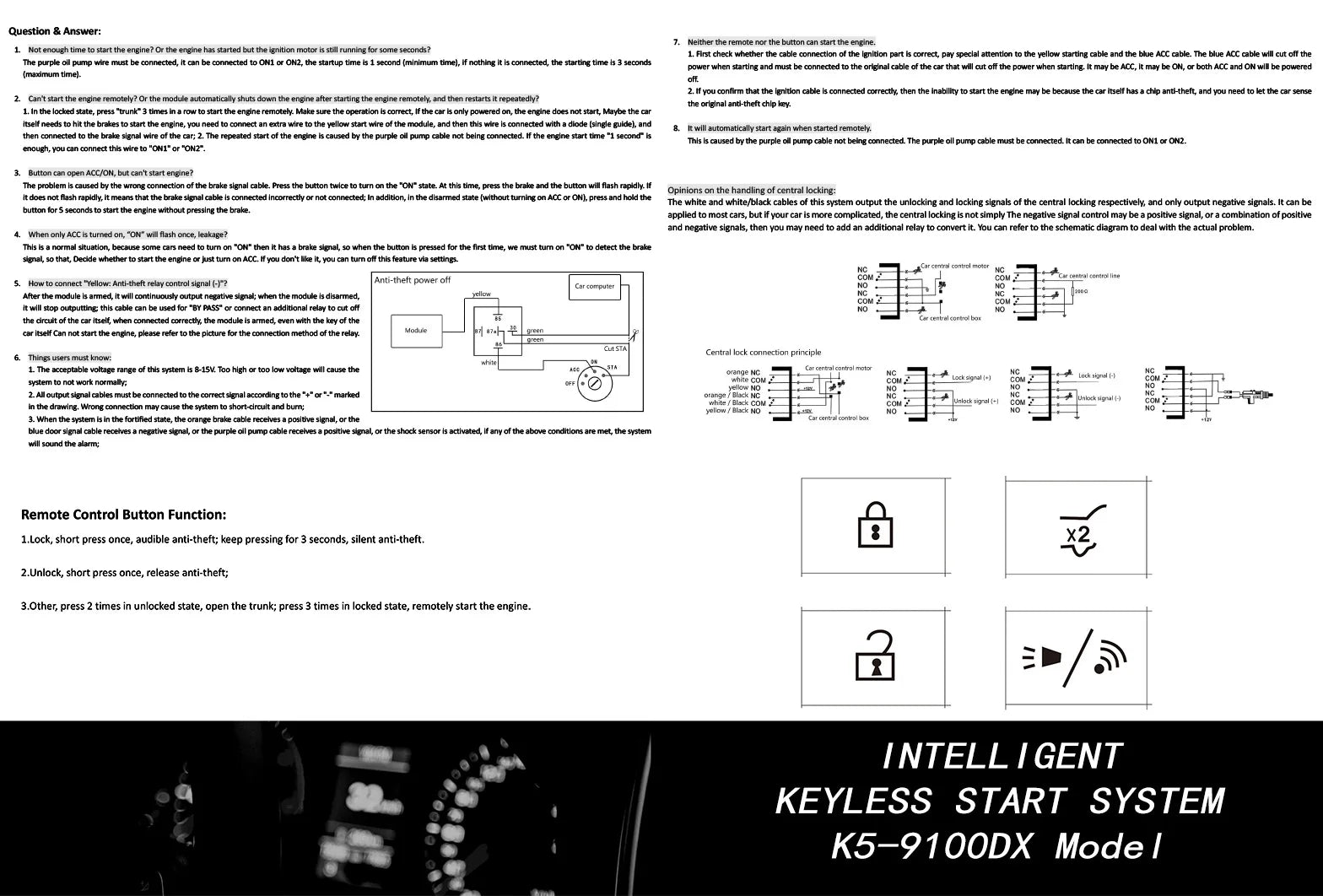Car Alarm Keyless Entry & Remote Start System with Push Start
