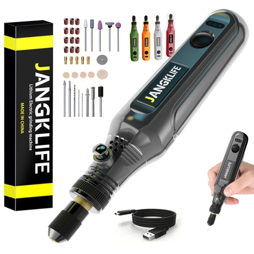 JANGKLIFE USB Cordless Rotary Tool Kit Woodworking Engraving Pen DIY For Jewelry Metal Glass Mini Wireless Drill 
