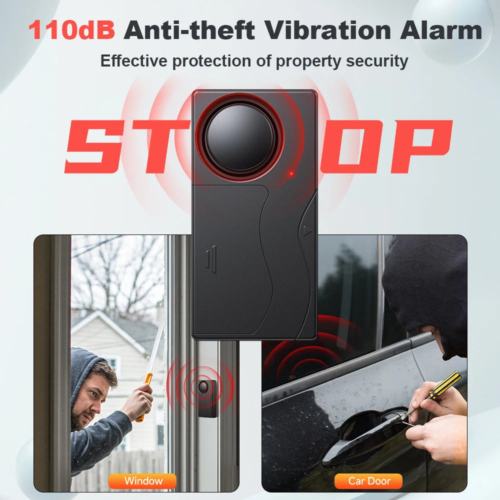 Anti Theft Vibration Window Door Alarm With Remote Control Security Protection Alarm Sensitivity Adjust For Bike Car Scooter