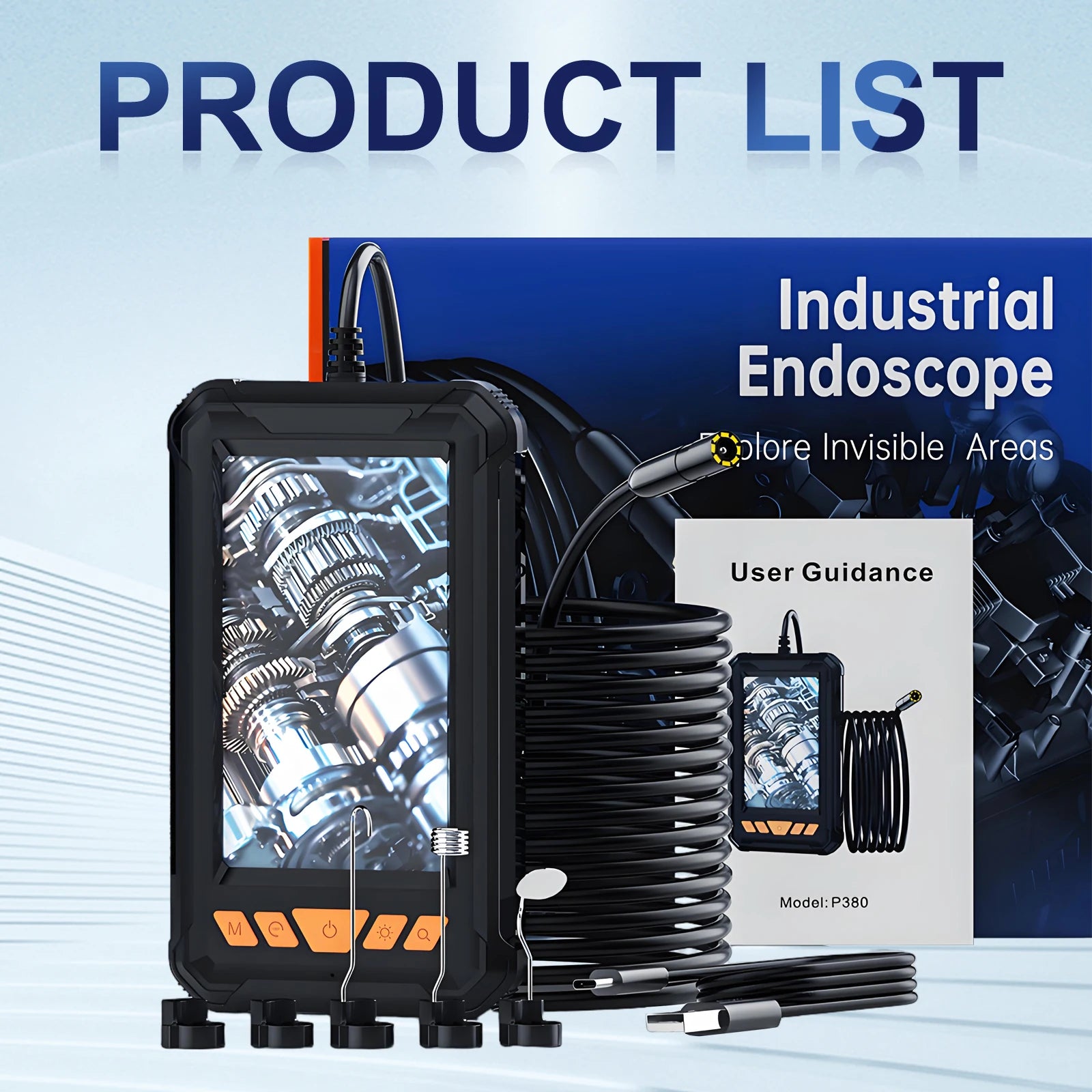 1080P HD Endoscope Camera with 4.3" LCD and 8 LEDs
