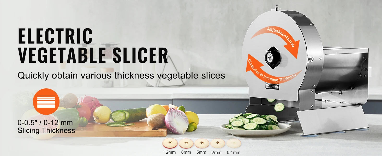 Electric Vegetable Slicer 0–12mm Adjustable Stainless Steel Cutter