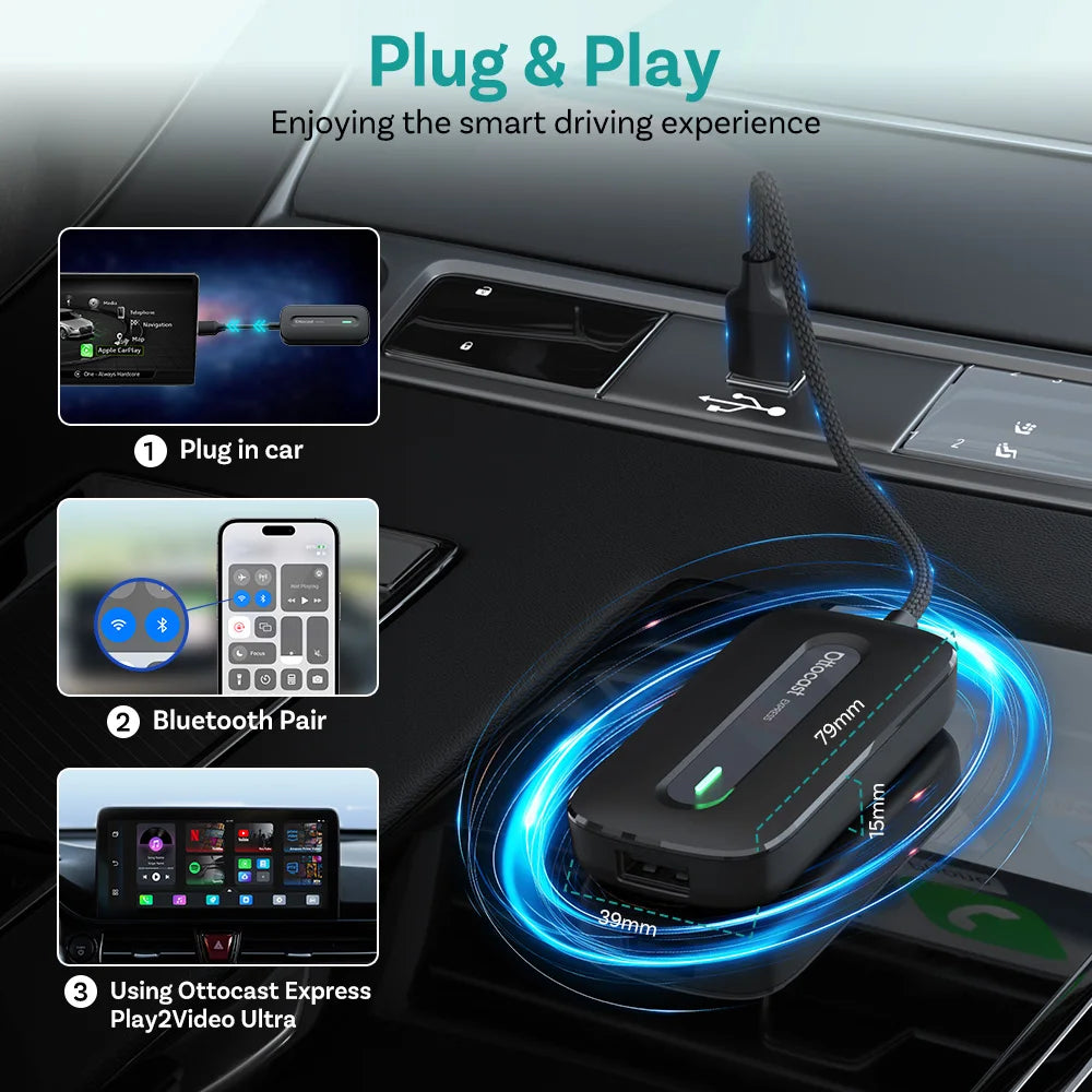 Wireless In-Car Phone Adapter with Pre-Installed Video Apps