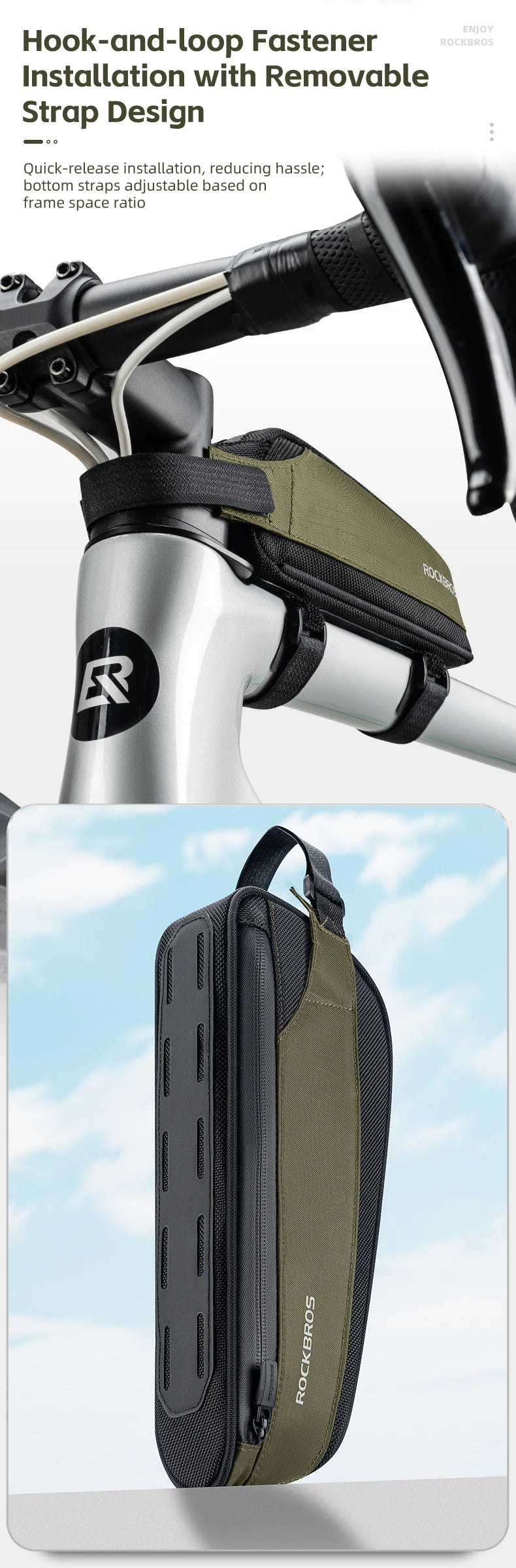 Bike Top Tube Frame Bag Rainproof Nylon Phone & Tool Storage