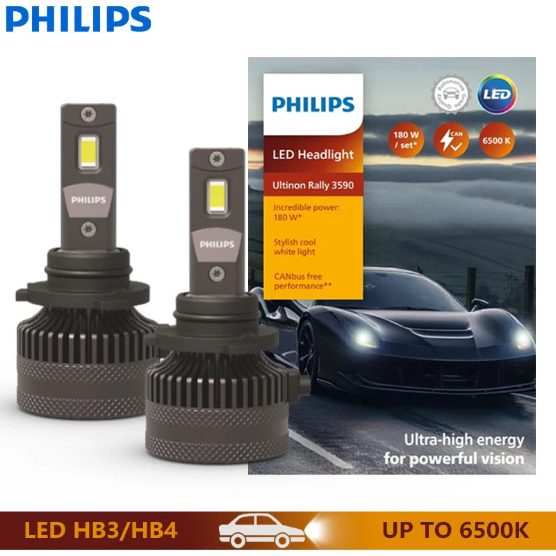 Philips Ultinon Rally 3590 H1 H4 H7 Auto LED-Scheinwerfer H8 H11 H16 HB3 HB4 HIR2 180W 15000LM Hochleistung 6500K Kaltweiß Beleuchtung