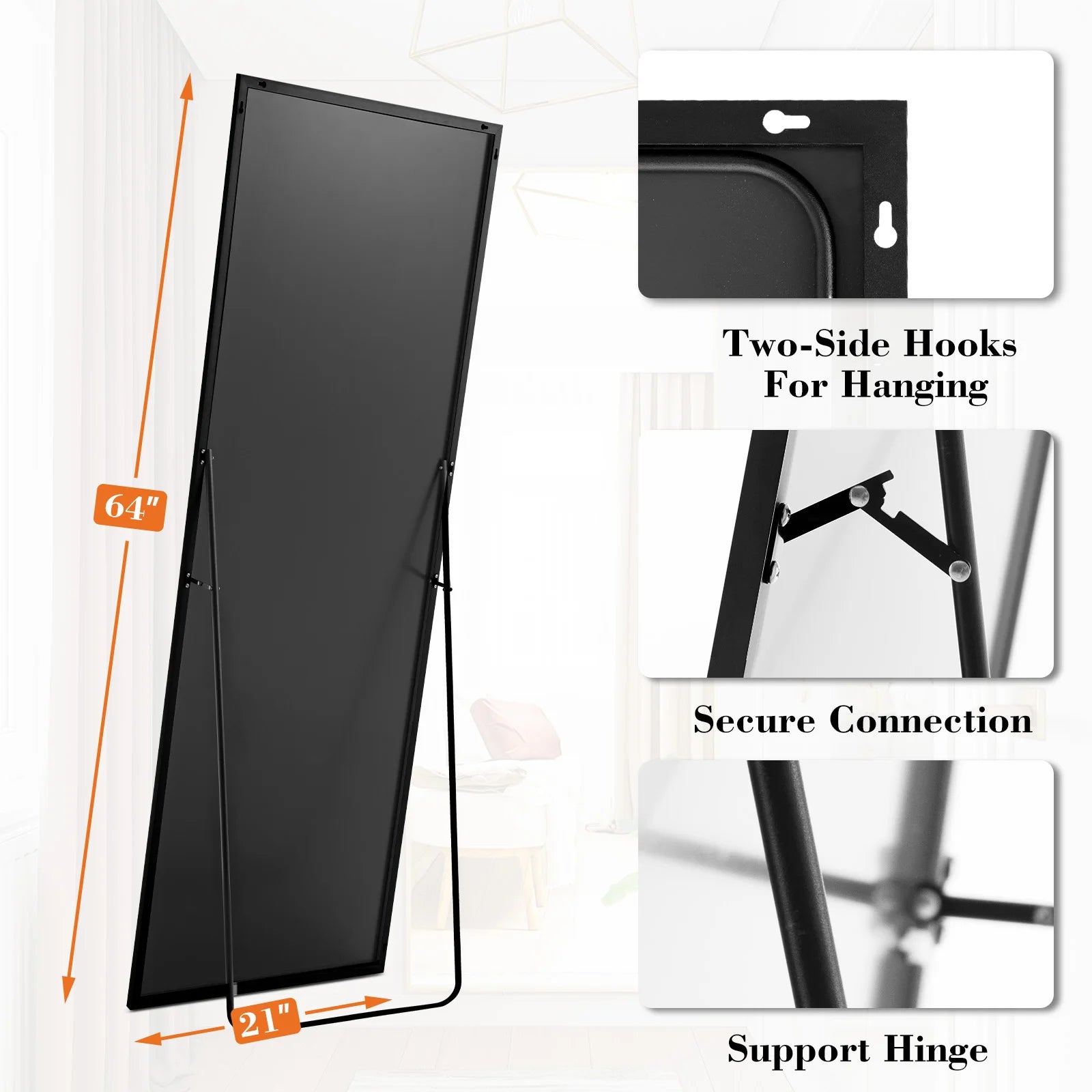 JHK 64" x 21" Full Body Wall Mirror with Aluminum Alloy Frame