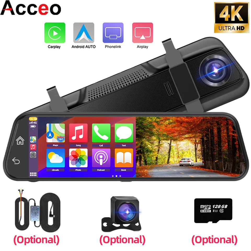 4K Touch Screen Car Dash Cam with Rear Camera