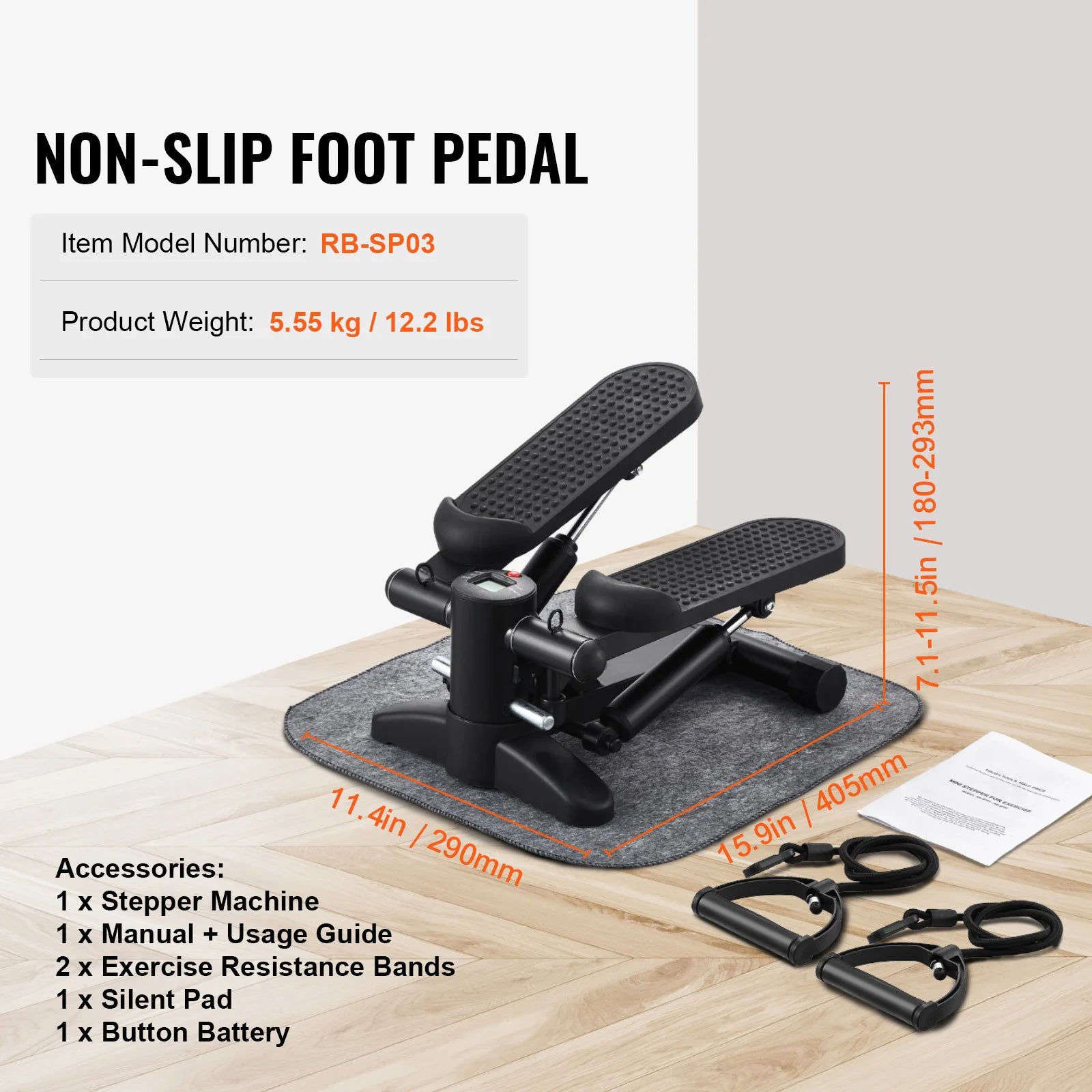 Stair Stepper for Home Exercise with Resistance Bands and LCD Monitor