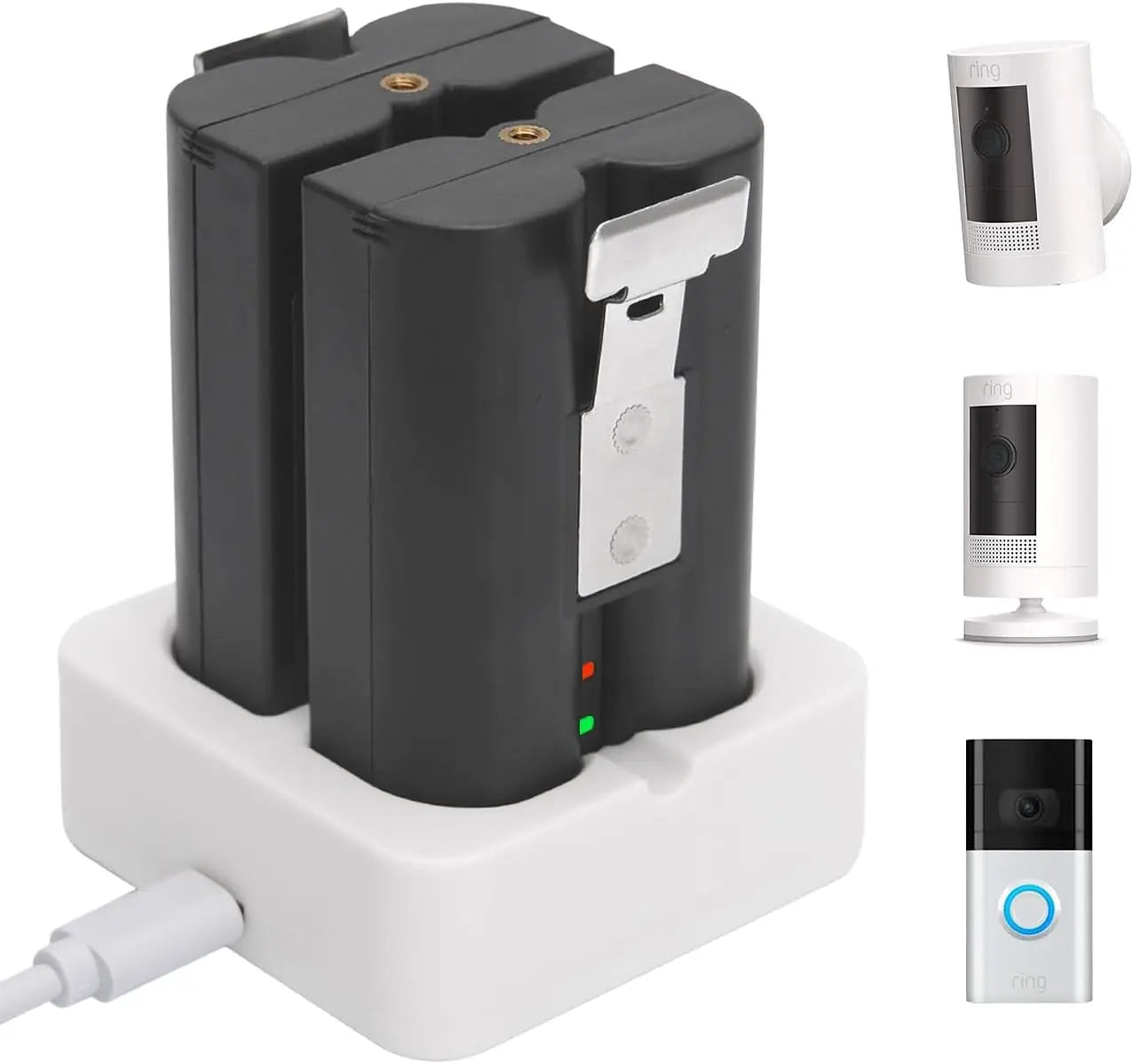 2-Pack 6040mAh Rechargeable Batteries with Charging Dock for Doorbells