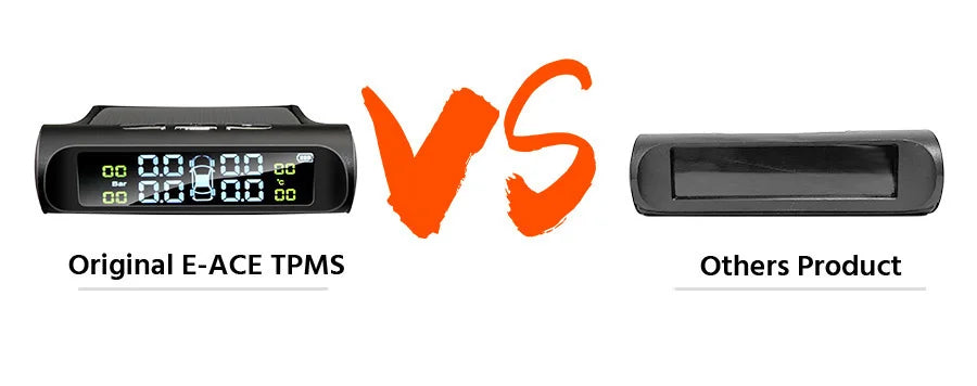 E-ACE Solar Power TPMS Car Tire Pressure Alarm Monitor System Auto Security Alarm Systems Tyre Pressure Temperature Warning 