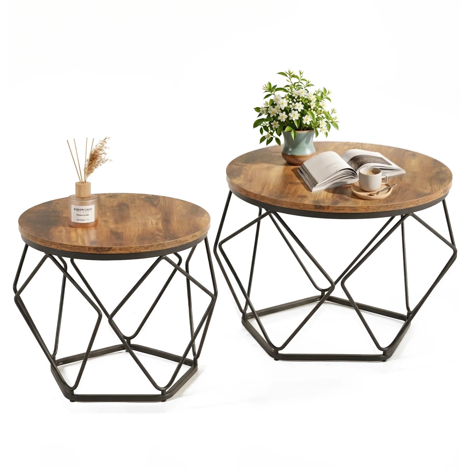 20in Round Nesting Coffee Table Set with Removable Lid Storage