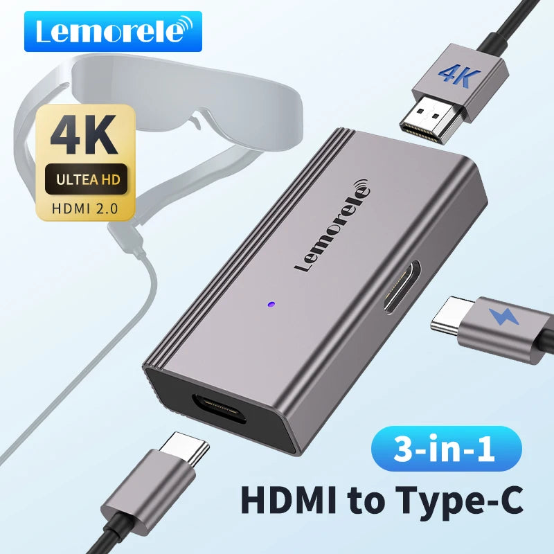 HDMI to USB-C Adapter for AR Glasses, 4K Video Output