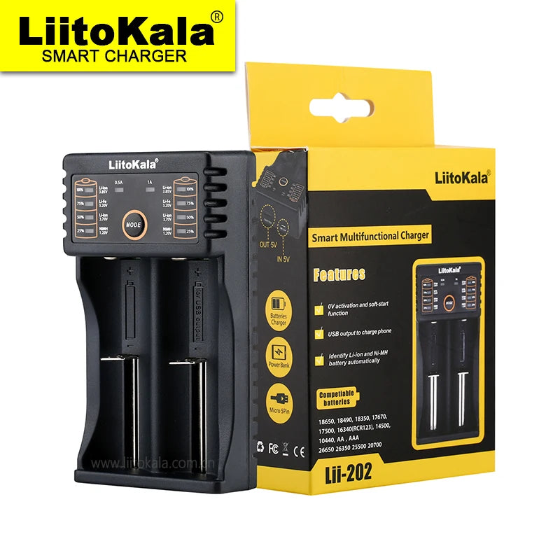 Lii-202 smart batterilader med USB-inngang