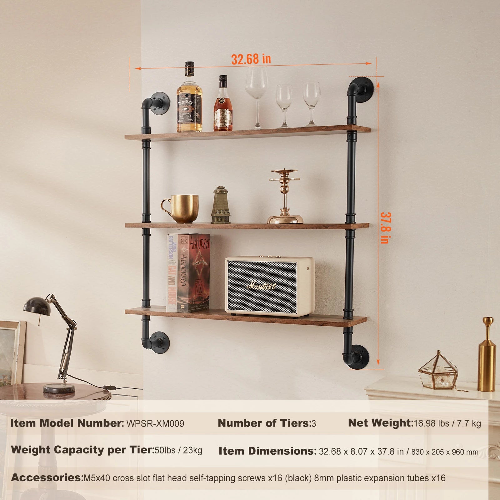 Industrial Pipe Wall Mount Floating Shelf Rack