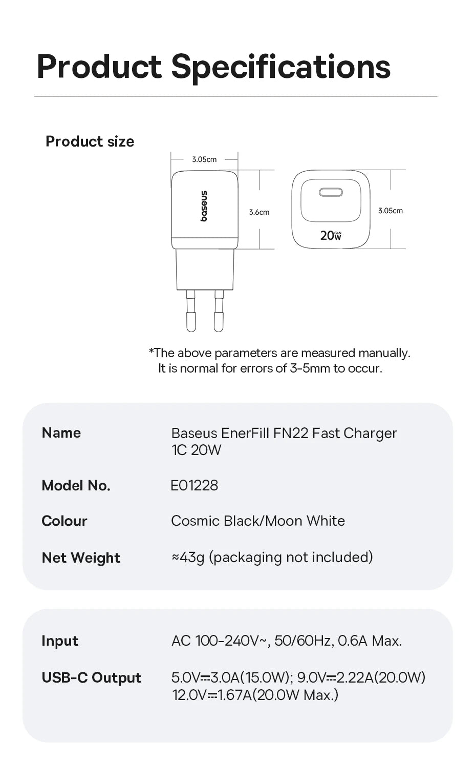 20W USB-C PD Fast Charger Compact Wall Adapter for iPhone
