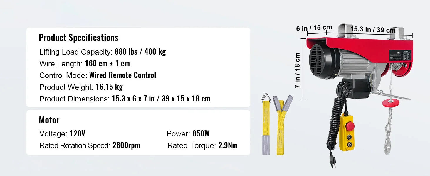 Electric Hoist 200–800kg with Remote Control for Garage Lifting